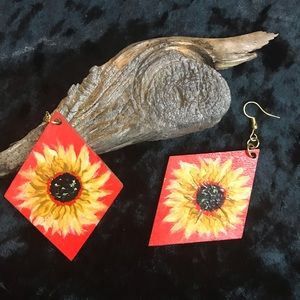 Hand Painted Sunflower Earrings